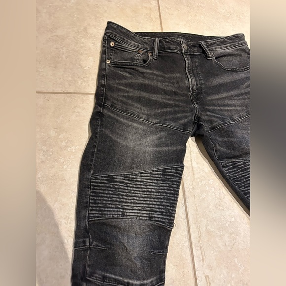 Men’s American eagle black motto stacked ripped skinny jeans size 34x32 - Picture 4 of 11